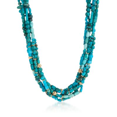 Multi-Strand Turquoise Bead Necklace With 14kt Gold Over Sterling Silver. 18" &mdash; Alt Image 1