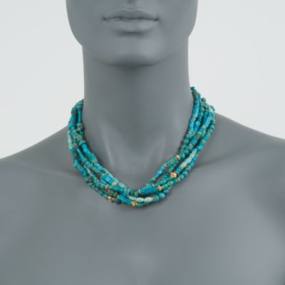 Multi-Strand Turquoise Bead Necklace With 14kt Gold Over Sterling Silver. 18" &mdash; Alt Image 2