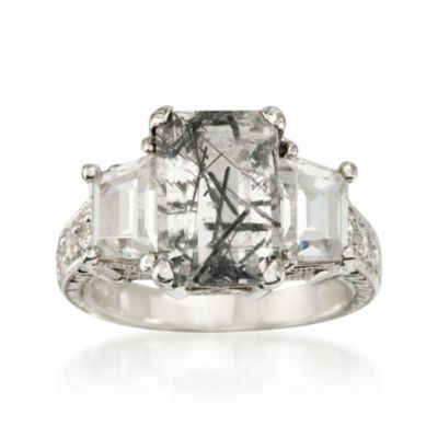 2.80 Carat Tourmalinated Quartz and 2.50 ct. t.w. CZ Ring in Sterling Silver &mdash; Alt Image 1