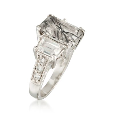 2.80 Carat Tourmalinated Quartz and 2.50 ct. t.w. CZ Ring in Sterling Silver &mdash; Alt Image 3