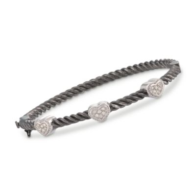 .18 ct. t.w. Cabled Diamond Heart Bangle in Black Rhodiumed Sterling Silver &mdash; Alt Image 1