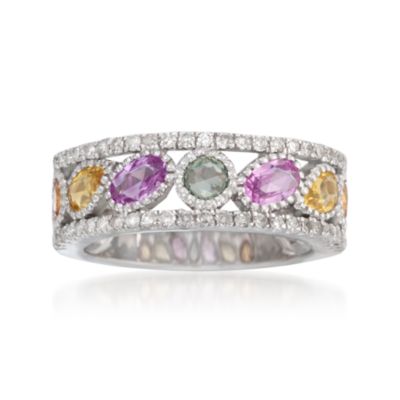 1.40 ct. t.w. Multicolored Sapphire and .38 ct. t.w. Diamond Ring in Sterling Silver. Size 7 &mdash; Alt Image 1