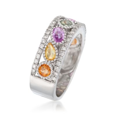 1.40 ct. t.w. Multicolored Sapphire and .38 ct. t.w. Diamond Ring in Sterling Silver. Size 7 &mdash; Alt Image 3