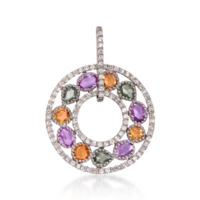 2.00 ct. t.w. Multicolored Sapphire and .70 ct. t.w. Diamond Pendant in Sterling Silver &mdash; Alt Image 1