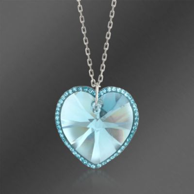 Swarovski Crystal Aqua Heart Pendant Necklace. 15 3/4" &mdash; Alt Image 1