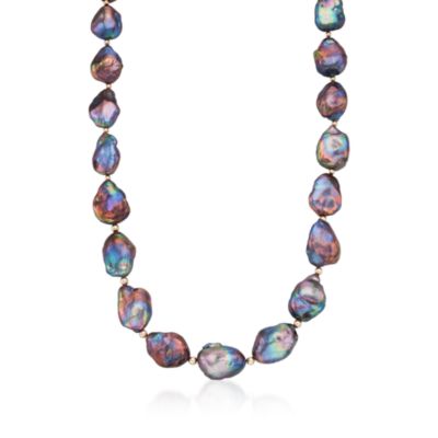 Black Baroque Pearl Necklace in 14kt Yellow Gold &mdash; Alt Image 1