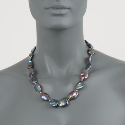 Black Baroque Pearl Necklace in 14kt Yellow Gold &mdash; Alt Image 4