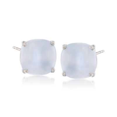 Blue Chalcedony Stud Earrings In Sterling Silver &mdash; Alt Image 1