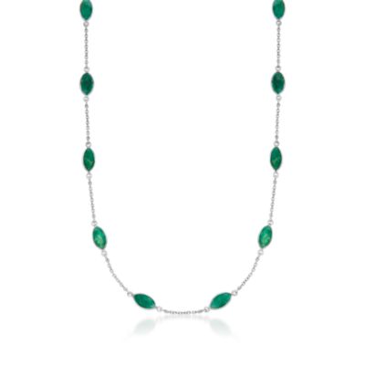 14.70 ct. t.w. Emerald Station Necklace in Sterling Silver. 20" &mdash; Alt Image 1