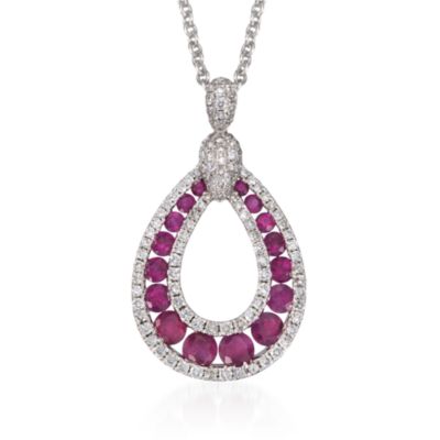 Gregg Ruth 1.23 ct. t.w. Ruby and .57 ct. t.w. Diamond Pendant Necklace in 18kt White Gold. 16" &mdash; Alt Image 1