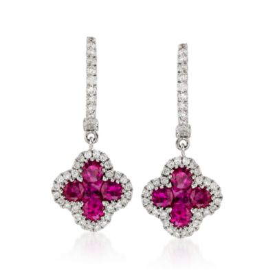 Gregg Ruth 1.07 ct. t.w. Ruby and .36 ct. t.w. Diamond Earrings in 18kt White Gold &mdash; Alt Image 1