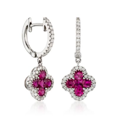 Gregg Ruth 1.07 ct. t.w. Ruby and .36 ct. t.w. Diamond Earrings in 18kt White Gold &mdash; Alt Image 3