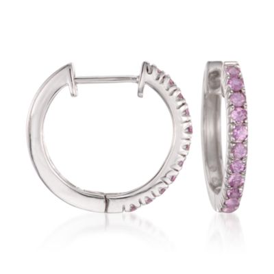 1.10 ct. t.w. Pink Sapphire Hoop Earrings in Sterling Silver &mdash; Alt Image 1