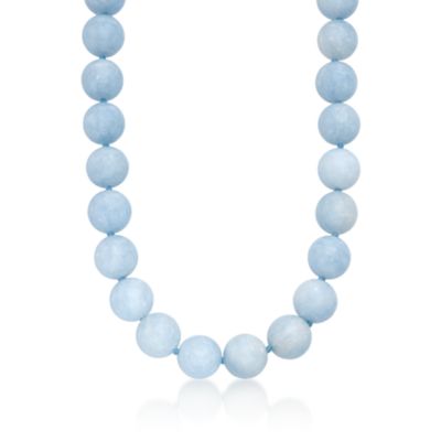 18mm Blue Calcite Bead Necklace In 14kt Yellow Gold. 18" &mdash; Alt Image 1