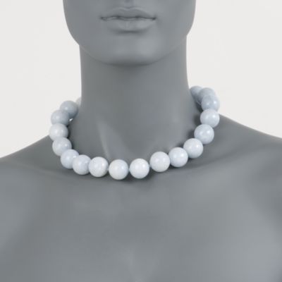 18mm Blue Calcite Bead Necklace In 14kt Yellow Gold. 18" &mdash; Alt Image 2