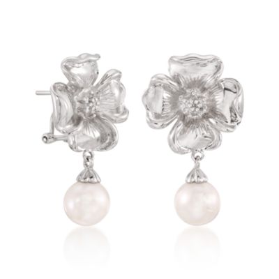 9mm Pearl and .10 ct. t.w. Diamond Earrings in Sterling Silver &mdash; Alt Image 3