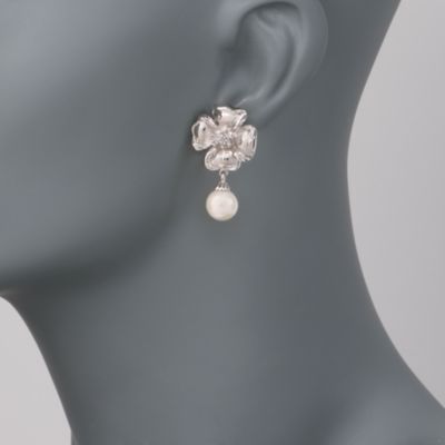 9mm Pearl and .10 ct. t.w. Diamond Earrings in Sterling Silver &mdash; Alt Image 2