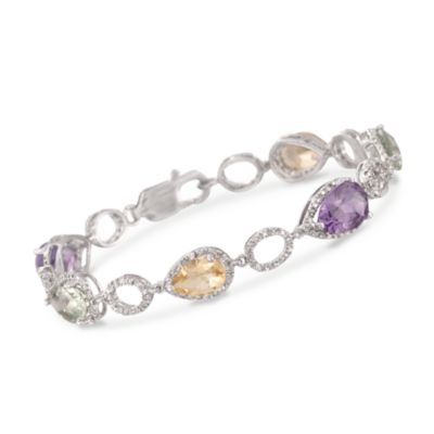 14.40 ct. t.w. Multi-Gemstone and .60 ct. t.w. Diamond Link Bracelet in Sterling Silver &mdash; Alt Image 1
