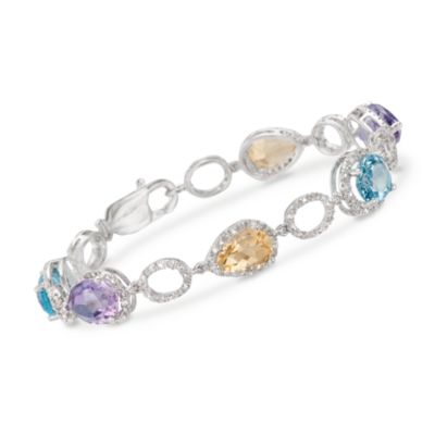 15.70 ct. t.w. Multi-Gemstone Bracelet With .50 ct. t.w. Diamonds in Sterling Silver. 7.5" &mdash; Alt Image 1