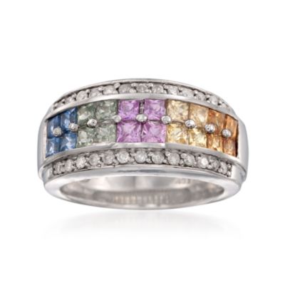 2.20 ct. t.w. Multicolored Sapphire and .28 ct. t.w. Diamond Ring in Sterling Silver &mdash; Alt Image 1