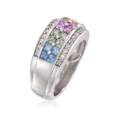 2.20 ct. t.w. Multicolored Sapphire and .28 ct. t.w. Diamond Ring in Sterling Silver &mdash; Alt Image 3