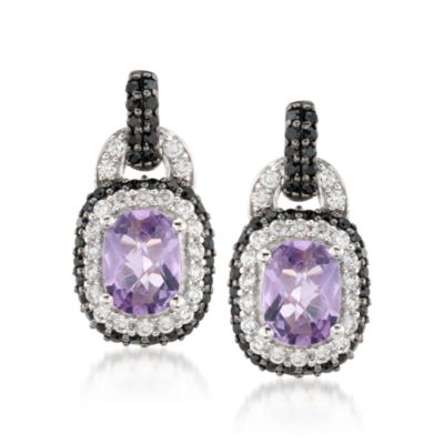 3.00 ct. t.w. Amethyst Earrings With CZs and Black Spinel in Sterling Silver &mdash; Alt Image 1