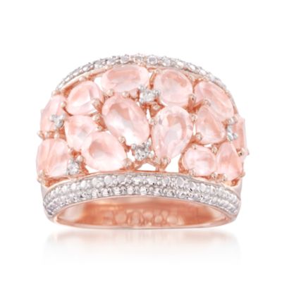 Rose Quartz Dome Ring With Diamonds in Pink Sterling Silver &mdash; Alt Image 1