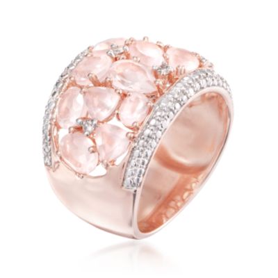 Rose Quartz Dome Ring With Diamonds in Pink Sterling Silver &mdash; Alt Image 3