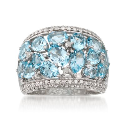 5.40 ct. t.w. Blue Topaz Dome Ring With Diamonds in Sterling Silver &mdash; Alt Image 1