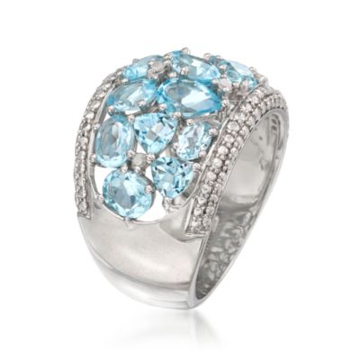 5.40 ct. t.w. Blue Topaz Dome Ring With Diamonds in Sterling Silver &mdash; Alt Image 3