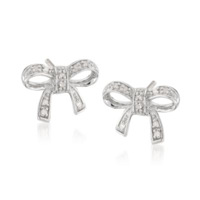 Sterling Silver Bow Earrings With Diamonds &mdash; Alt Image 1