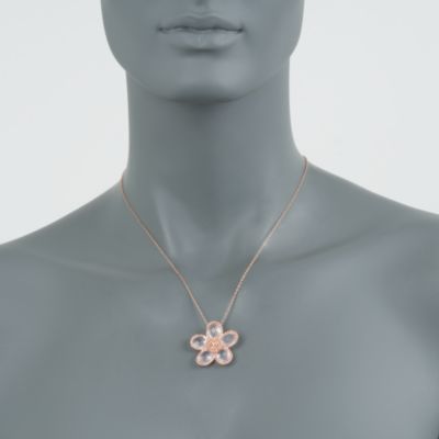 Rose Quartz Flower Pendant Necklace With Diamonds In Sterling Silver. 18" &mdash; Alt Image 2