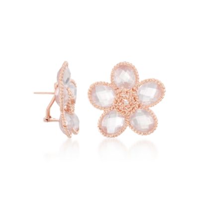 Rose Quartz Flower Earrings With Diamonds in Sterling Silver &mdash; Alt Image 3