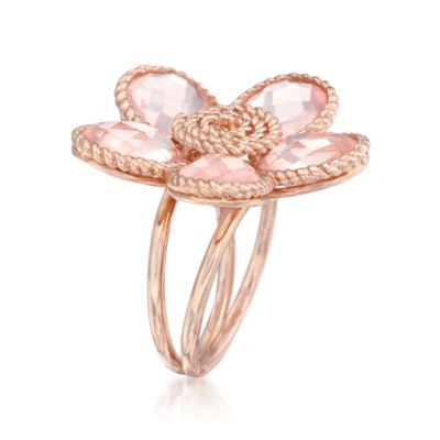 Rose Quartz Flower Ring With Diamond in Pink Sterling Silver &mdash; Alt Image 3