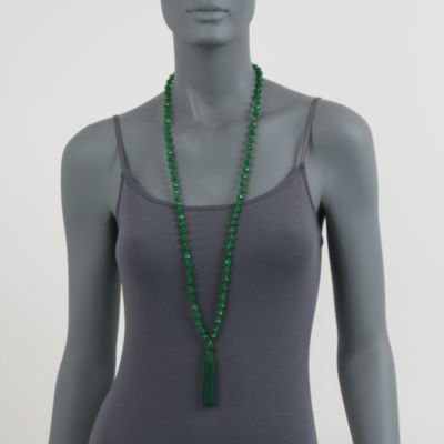 Green Onyx Bead Tassel Necklace With Gold Plate. 36" &mdash; Alt Image 2
