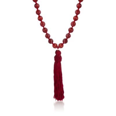 Carnelian Bead Tassel Necklace With Gold Plate. 36" &mdash; Alt Image 1