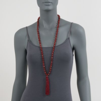 Carnelian Bead Tassel Necklace With Gold Plate. 36" &mdash; Alt Image 2