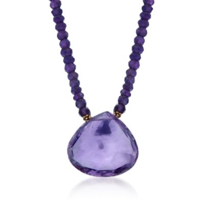 Amethyst Bead and 20.00 Carat Amethyst Pendant Necklace in 14kt Yellow Gold. 16" &mdash; Alt Image 1