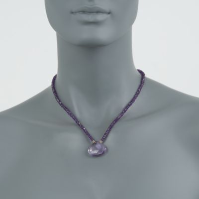 Amethyst Bead and 20.00 Carat Amethyst Pendant Necklace in 14kt Yellow Gold. 16" &mdash; Alt Image 2