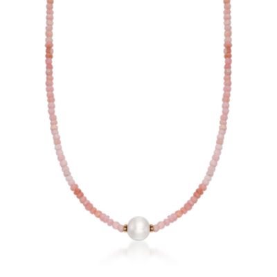 Opal Bead and 8.5-9mm Pearl Necklace In 14kt Yellow Gold. 16" &mdash; Alt Image 1