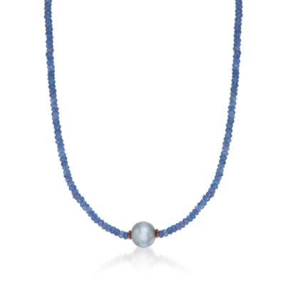 Tanzanite Bead and 8.5-9mm Gray Pearl Necklace in 14kt Yellow Gold. 16" &mdash; Alt Image 1