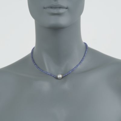 Tanzanite Bead and 8.5-9mm Gray Pearl Necklace in 14kt Yellow Gold. 16" &mdash; Alt Image 2