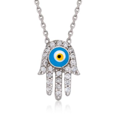 Evil Eye Hand .20 ct. t.w. CZ Pendant Necklace In Sterling Silver. 18" &mdash; Alt Image 1