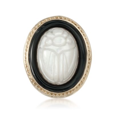 Mother-Of-Pearl Scarab and Black Agate Ring in 14kt Yellow Gold &mdash; Alt Image 1