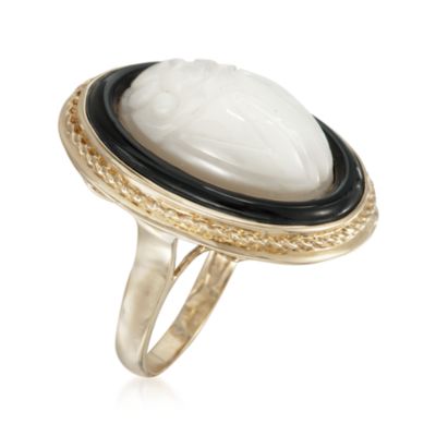 Mother-Of-Pearl Scarab and Black Agate Ring in 14kt Yellow Gold &mdash; Alt Image 3