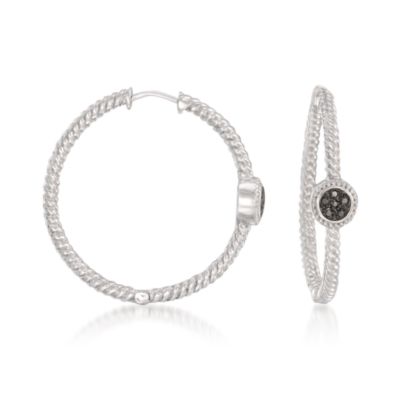 .12 ct. t.w. Black Diamond Cabled Hoops in Sterling Silver &mdash; Alt Image 1