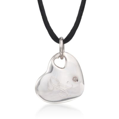 Initial Sterling Silver Heart Necklace in Silk Cord. 18" &mdash; Alt Image 1