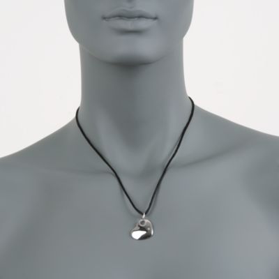 Initial Sterling Silver Heart Necklace in Silk Cord. 18" &mdash; Alt Image 2