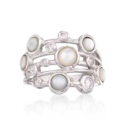 3-5mm Mother-Of-Pearl and .40 ct. t.w. CZ Multi-Row Ring in Sterling Silver &mdash; Alt Image 1
