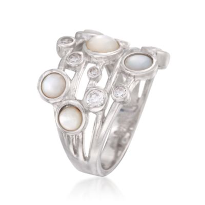 3-5mm Mother-Of-Pearl and .40 ct. t.w. CZ Multi-Row Ring in Sterling Silver &mdash; Alt Image 3